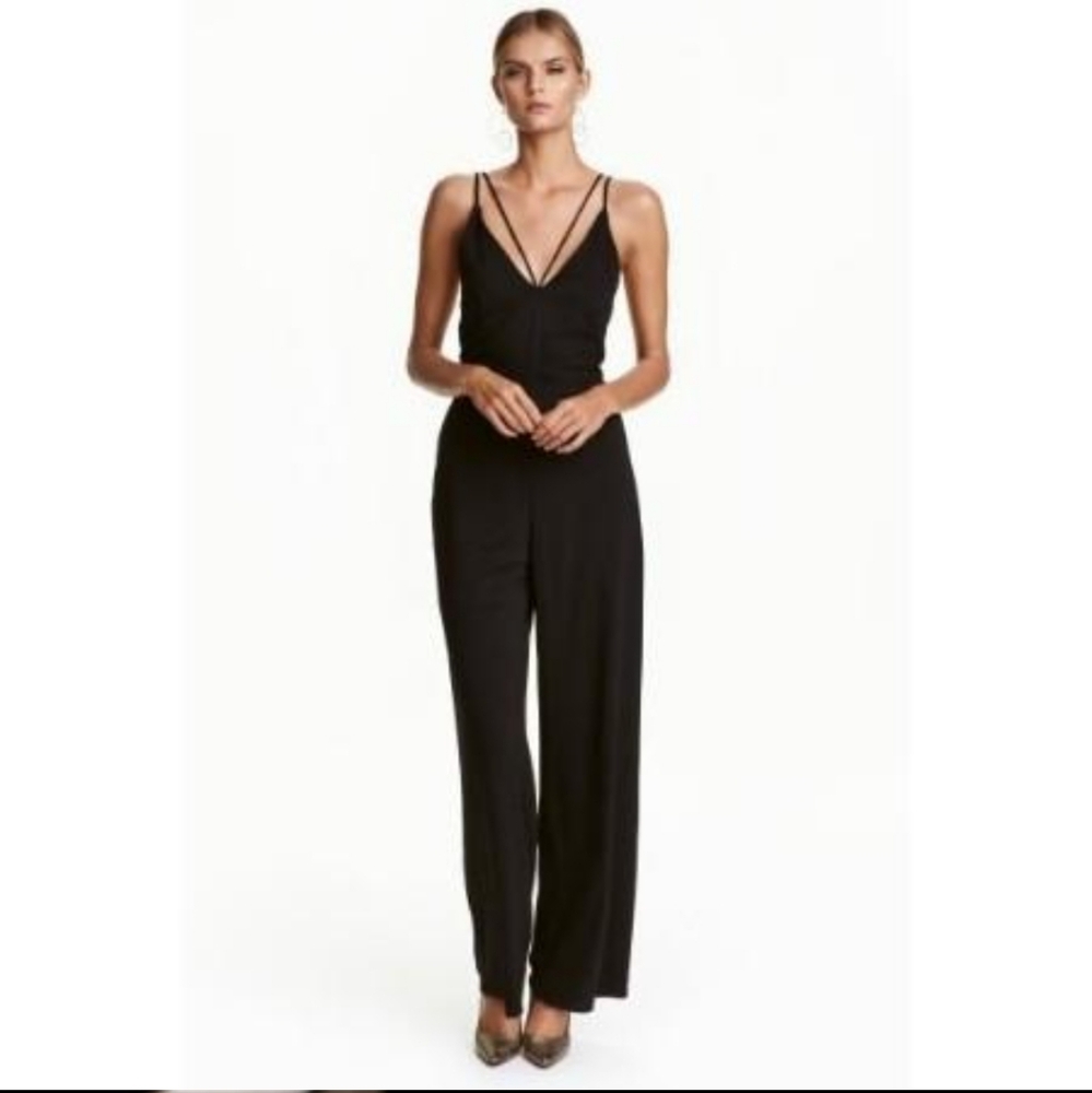 H&M Premium Collection Gold Label strappy plunge black jumpsuit 4